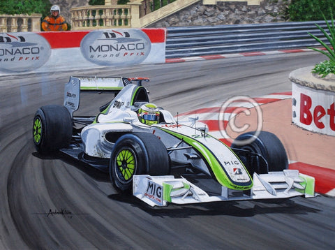 Andrew Kitson original art work - Jenson Button Monaco Brawn 2009
