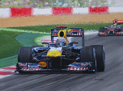 Andrew Kitson original art work - Sebastian Vettel vs Lewis Hamilton Red Bull