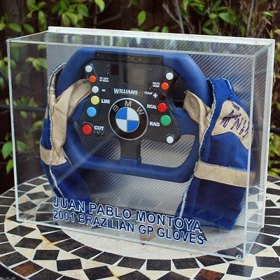 Juan Pablo Montoya Steering wheel and gloves signed f1
